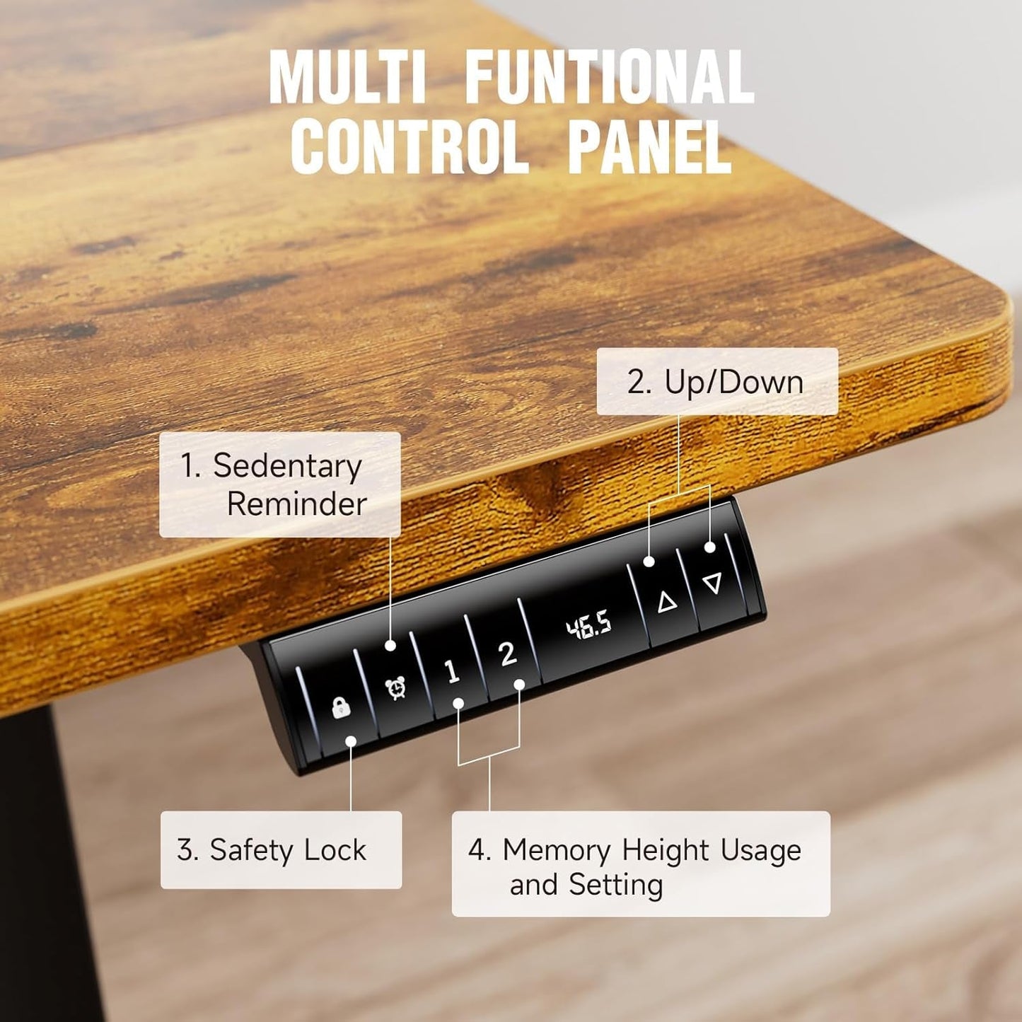 47.2 Inch Electric Standing Desk, Height Adjustable Sit Stand Up, Cable Clip, Wood Desktop, Work Home Office Computer PC Table, Writing Study Rising Desks, Brown-3