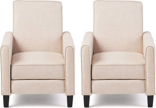 Emmie Fabric Recliner (Set of 2), Beige, Dark Brown-0