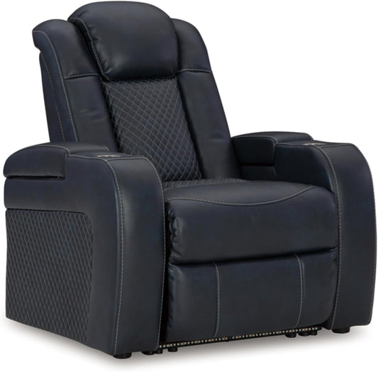 Fyne-Dyme Contemporary Faux Leather Power Recliner with Adjustable Headrest, Cup Holders and LED Lighting, Blue-0