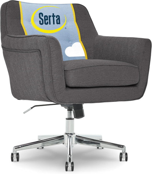 Ashland Home Office Desk Chair with Button Tufted Mid-Back, Memory Foam Cushion and Padded Arms, Mid Century Modern Vanity Armchair with Wheels for Bedroom, Chrome Metal Base, Dark Gray-0