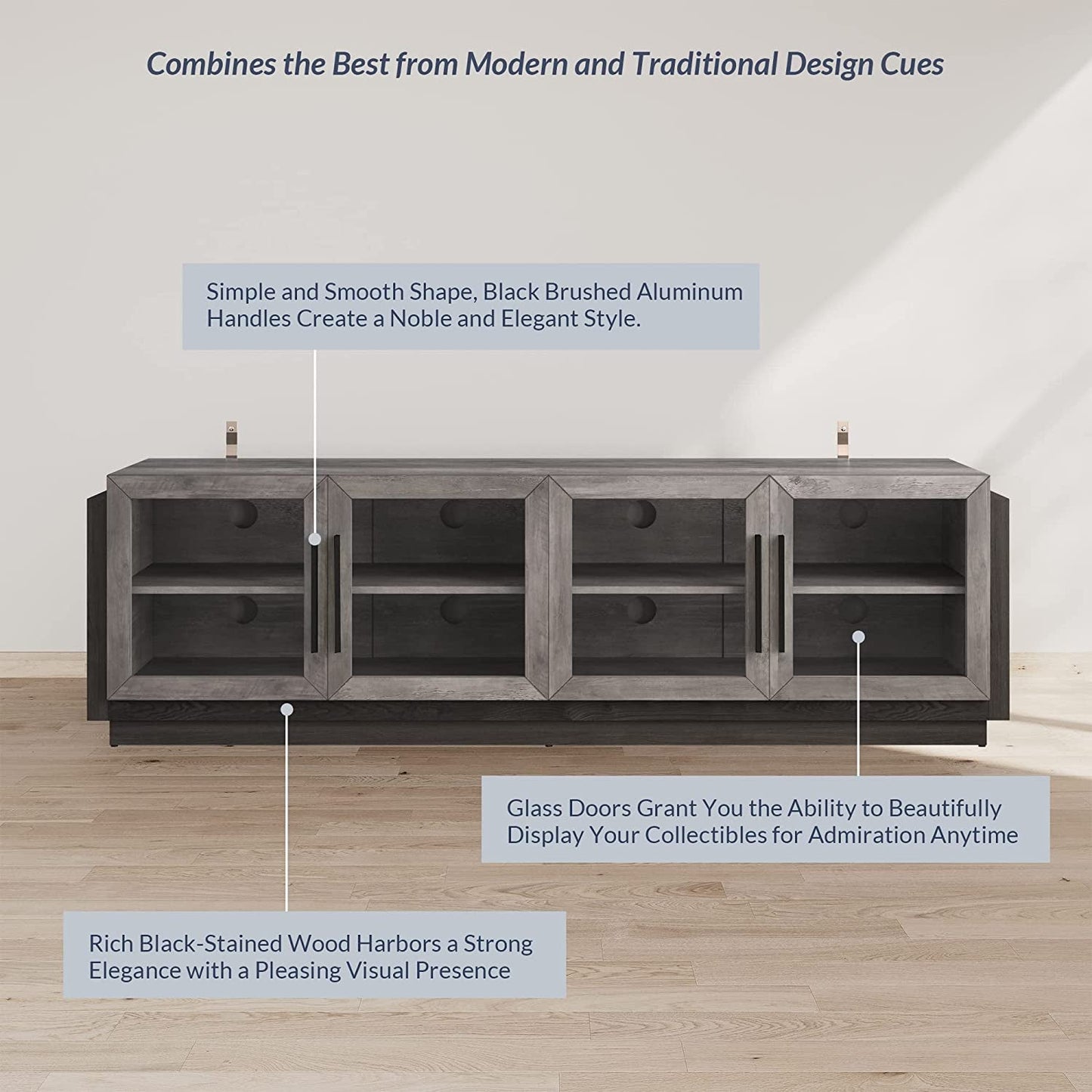 Modern TV Cabinet & Entertainment Center with Shelves, Wood Storage Cabinet-2