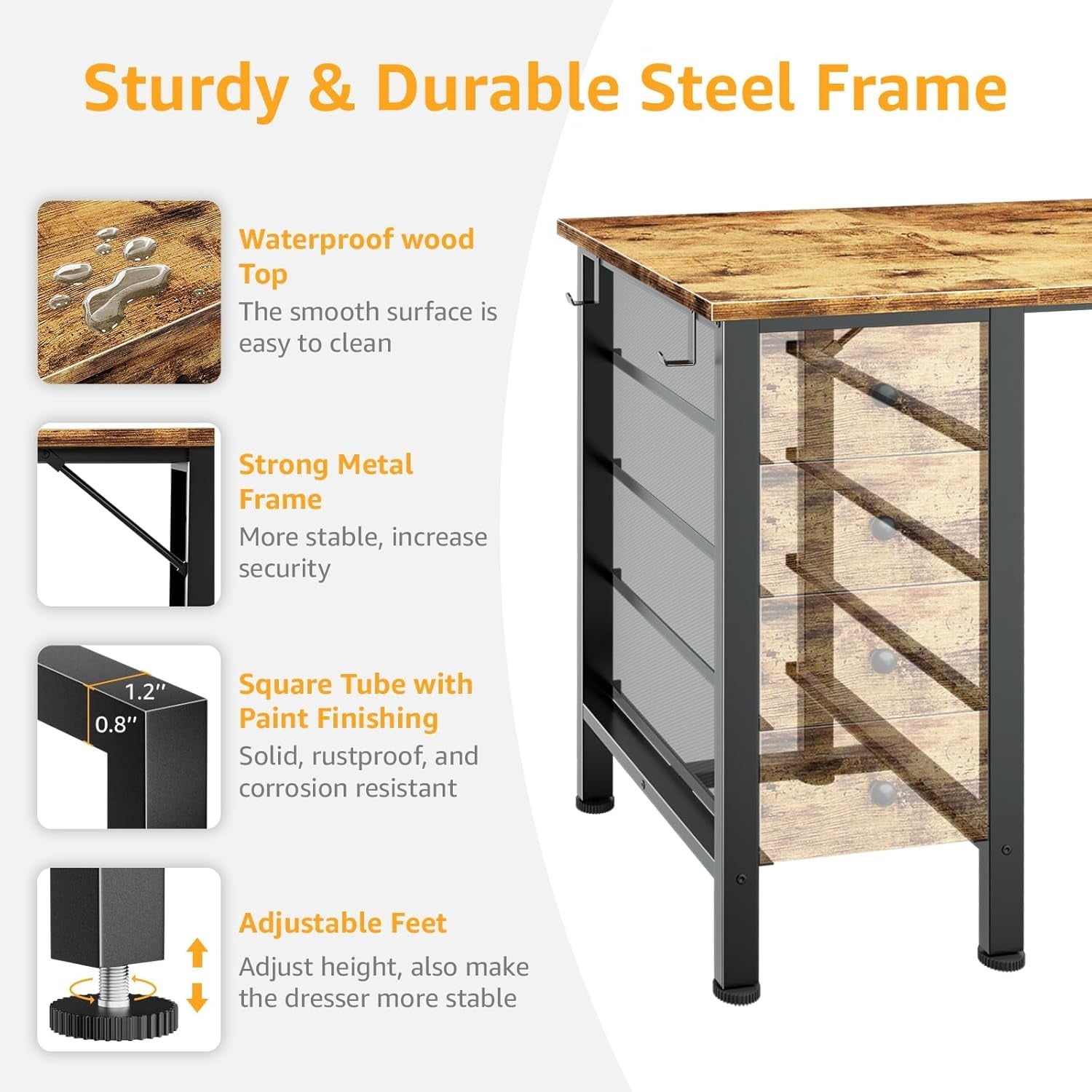 Home Office Desk with Drawers for Storage - 55 Inch Computer Desk with 8 Fabric Drawers, Writing Study Work Desk with Drawers on Both Sides for Bedroom-4