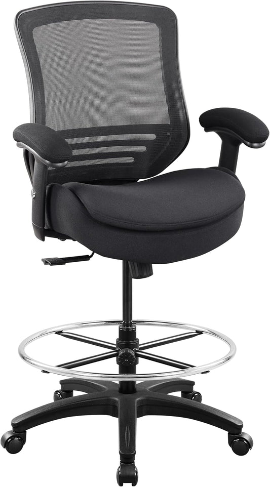 400Lbs Mid Back Mesh Ergonomic Drafting Chair Big Adjustable Foot Ring Height Adjustable Armrest (Black) ﻿-0