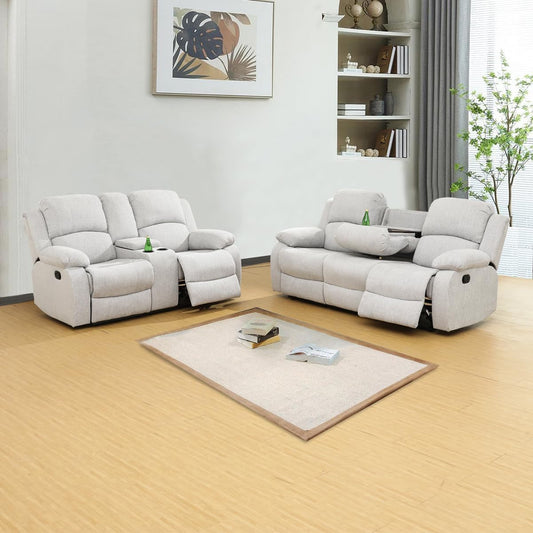 Microfiber Living Room Furniture Set Reclining Sofa Set Loveseat Furniture Sets in Living Room Sofa Recliners (Sofa+Loveseat, Grey)-1