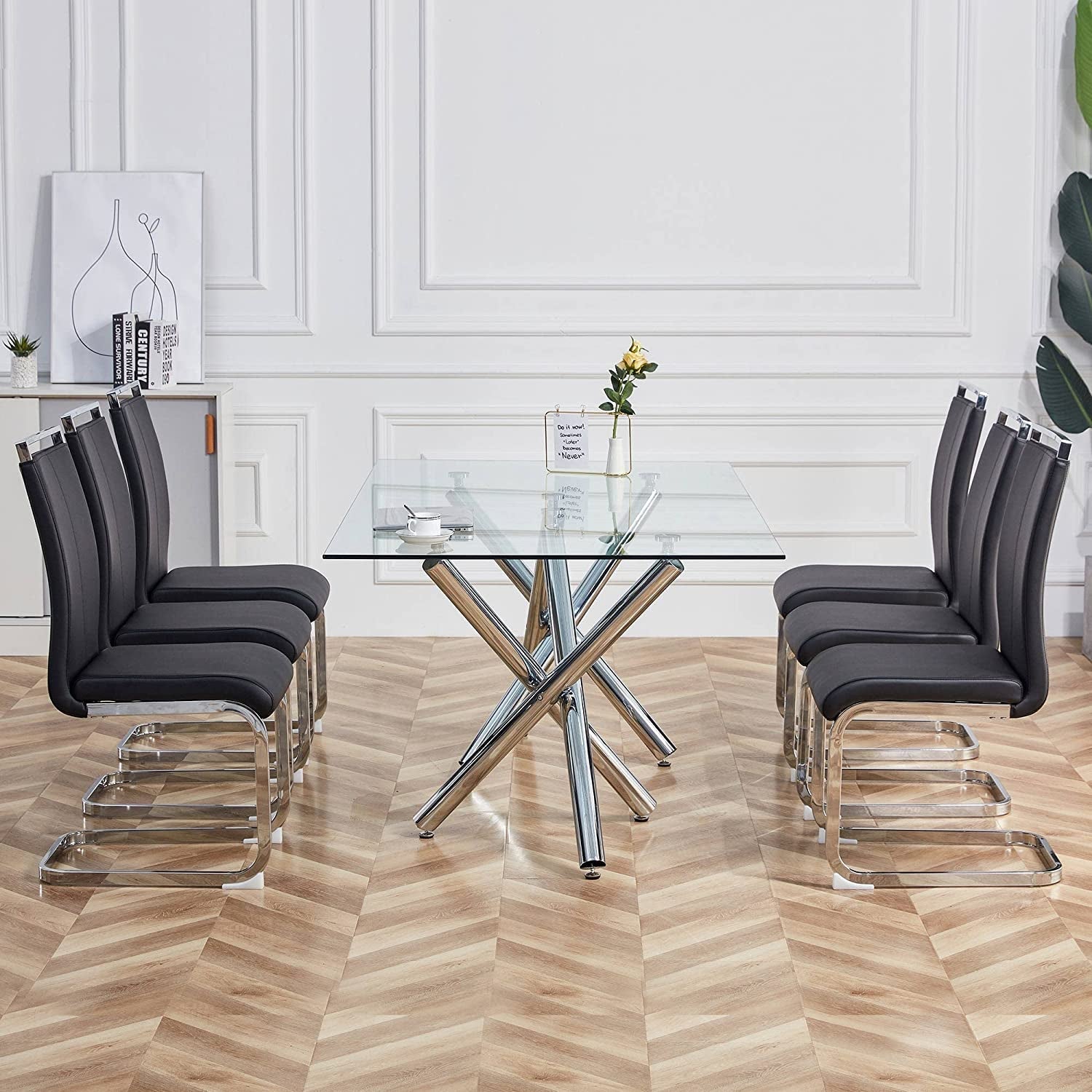 Modern High-Back Faux Leather Dining Chairs, Set of 4, Black-0