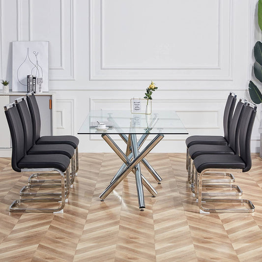 Modern High-Back Faux Leather Dining Chairs, Set of 4, Black-0