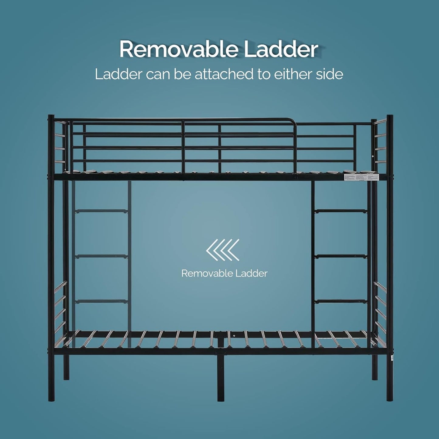 Bunk Bed Twin over Twin for Kids/Teens/Adults Heavy Duty Bunk Bed with Flat Ladder and 13 Inches High Guardrail, Metal Bunk Bed with Stairs, Black-3