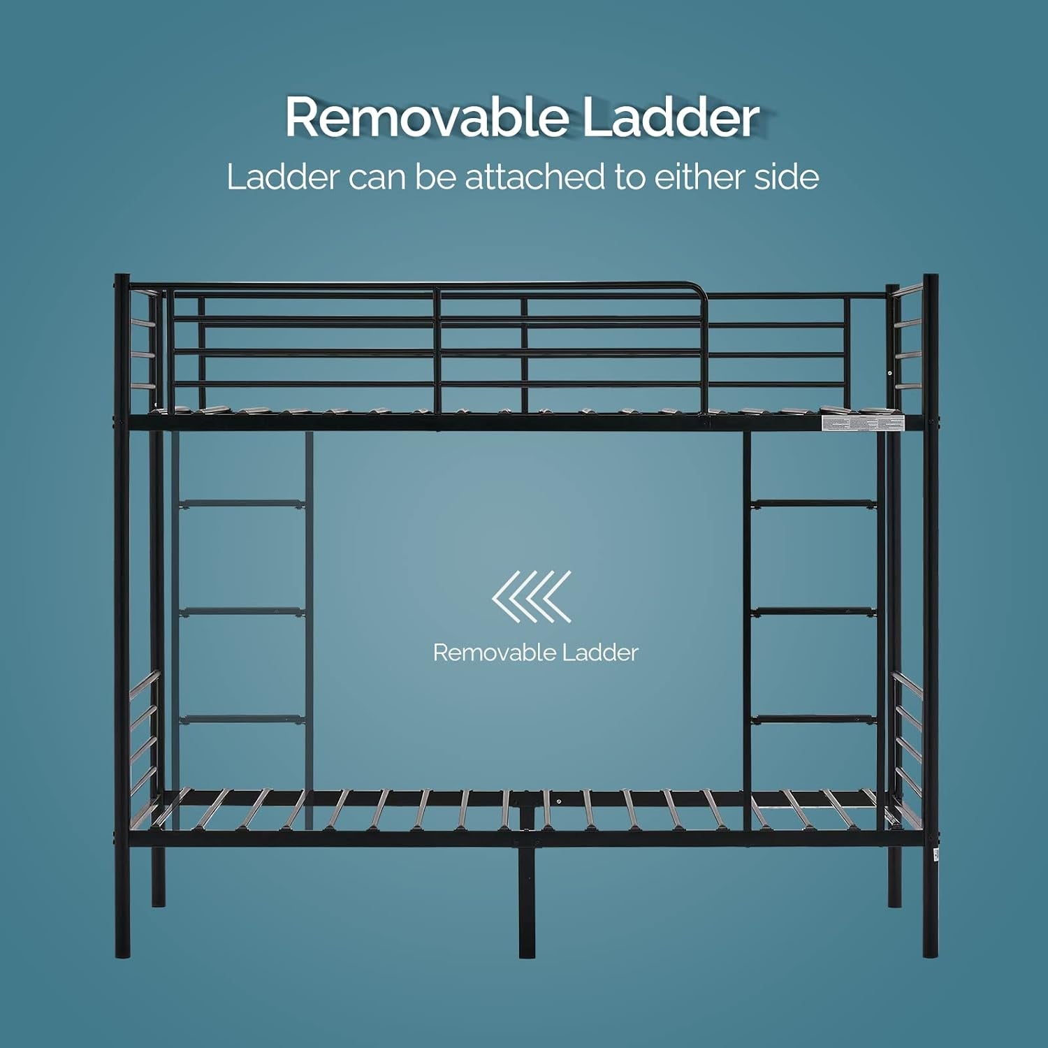 Bunk Bed Twin over Twin for Kids/Teens/Adults Heavy Duty Bunk Bed with Flat Ladder and 13 Inches High Guardrail, Metal Bunk Bed with Stairs, Black-3