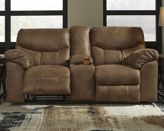 Brown Faux Leather Recliner Loveseat-0
