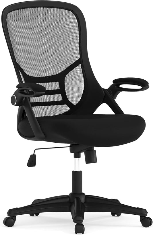 Porter High Back Black Mesh Ergonomic Swivel Office Chair with Black Frame and Flip-Up Arms-0