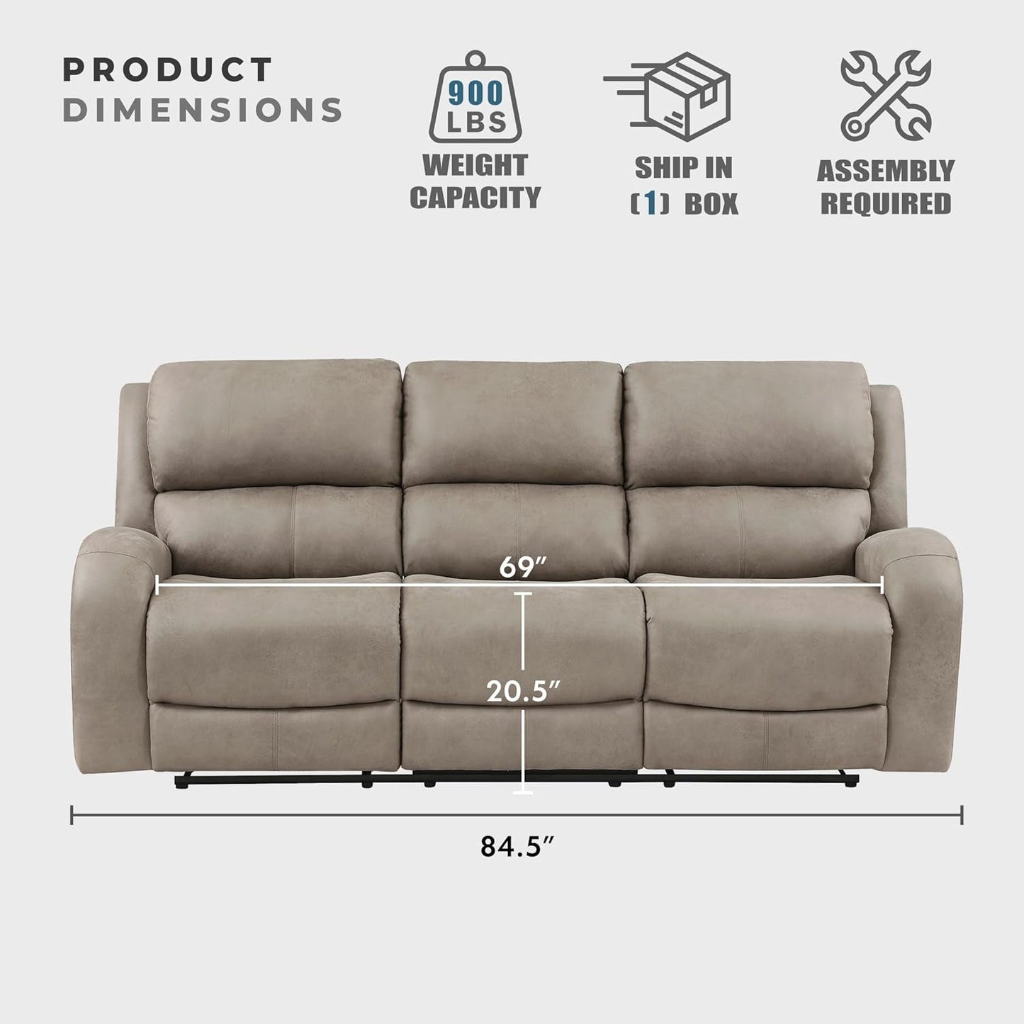 Recliner Couch, Wall Hugger Sofa Recliners, Home Theater Seating Dual Reclining Couch, Manual Recliner Couches for Living Room, Bedroom, Office, Apartment, 84.5'' Sofa Recliner, Brown-1