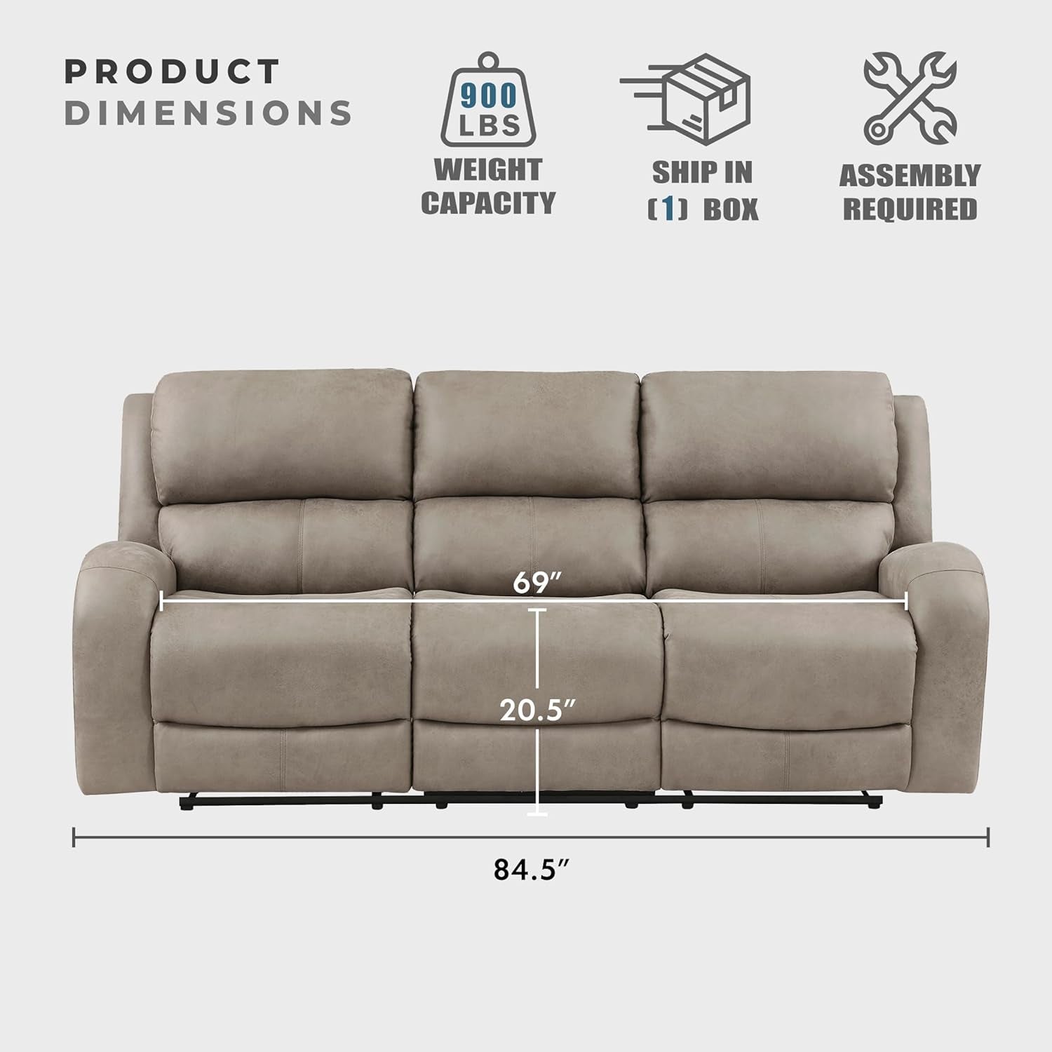 Recliner Couch, Wall Hugger Sofa Recliners, Home Theater Seating Dual Reclining Couch, Manual Recliner Couches for Living Room, Bedroom, Office, Apartment, 84.5'' Sofa Recliner, Brown-1