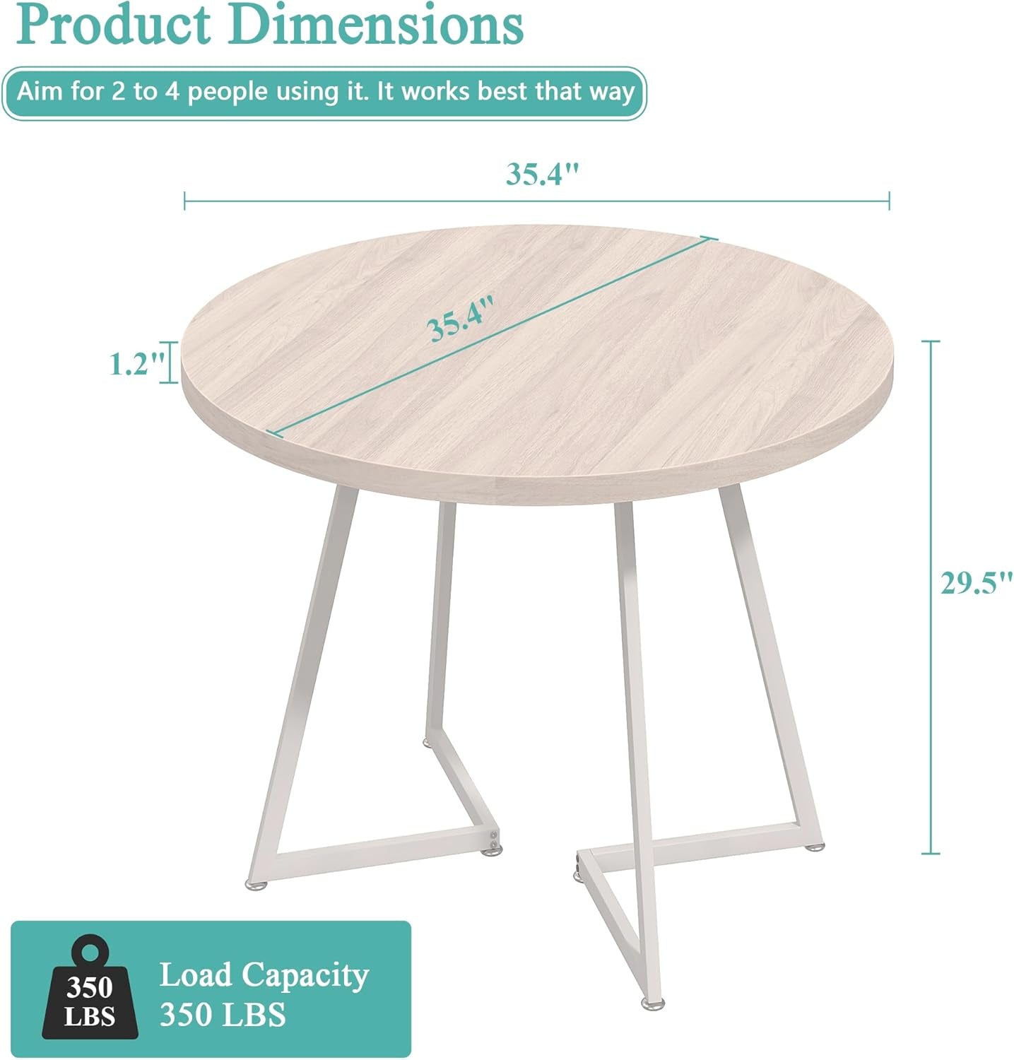 35" round Dining Table for 4, Wood-Grain Tabletop & Heavy-Duty Steel Frame, for Kitchen, Living Room, Easy Assembly, Natural Wood-2