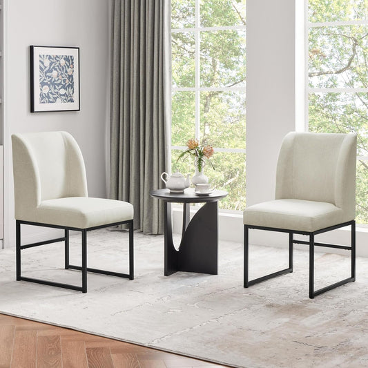 Upholstered Dining Chairs Modern Dining Room Chairs Stylish Kitchen Chairs with Mid Back Padded Seat Metal Legs for Dining Room, Living Room, Bedroom, Kitchen, Beige, Set of 2-1