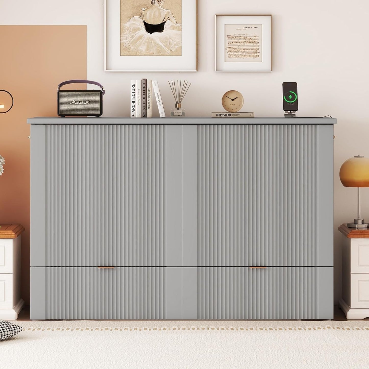 Full Size Murphy Bed with Drawer and USB Ports-5