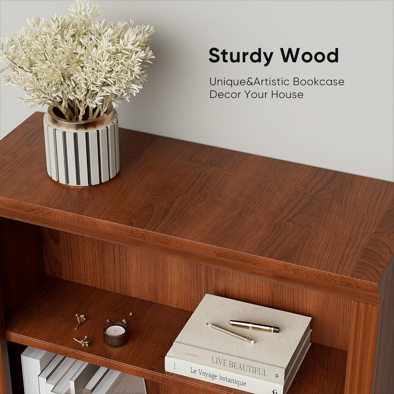 Bookcase Bookshelves, 5-Shelf Tall Bookcase 72" Wood Open Display Floor Bookshelf, Large Storage Organizer for Library, Bedroom, Living Room (Cherry)-4