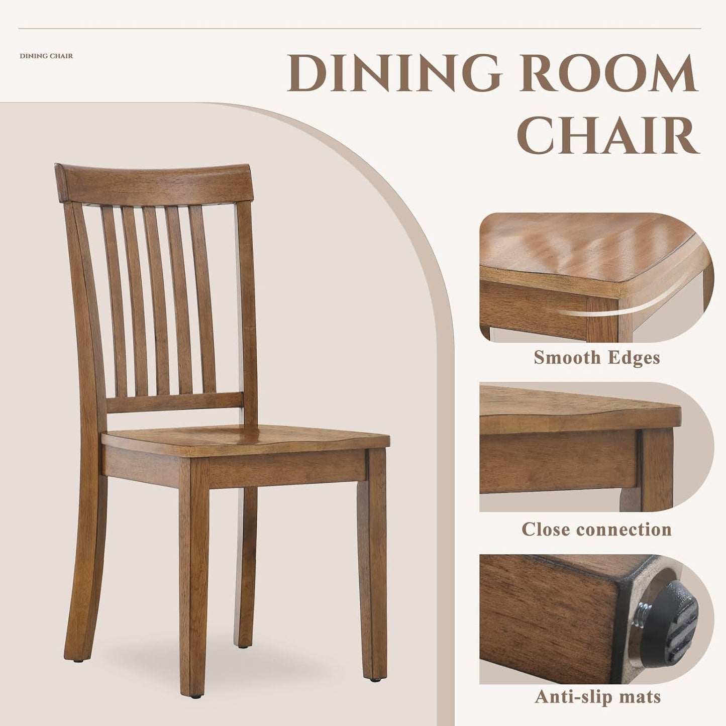 Wooden Dining Room Chairs Set of 6, Spindle High Back Windsor Kitchen Side Chair, Farmhouse Dining Chairs for Kitchen, Dining Room, Light Brown-3