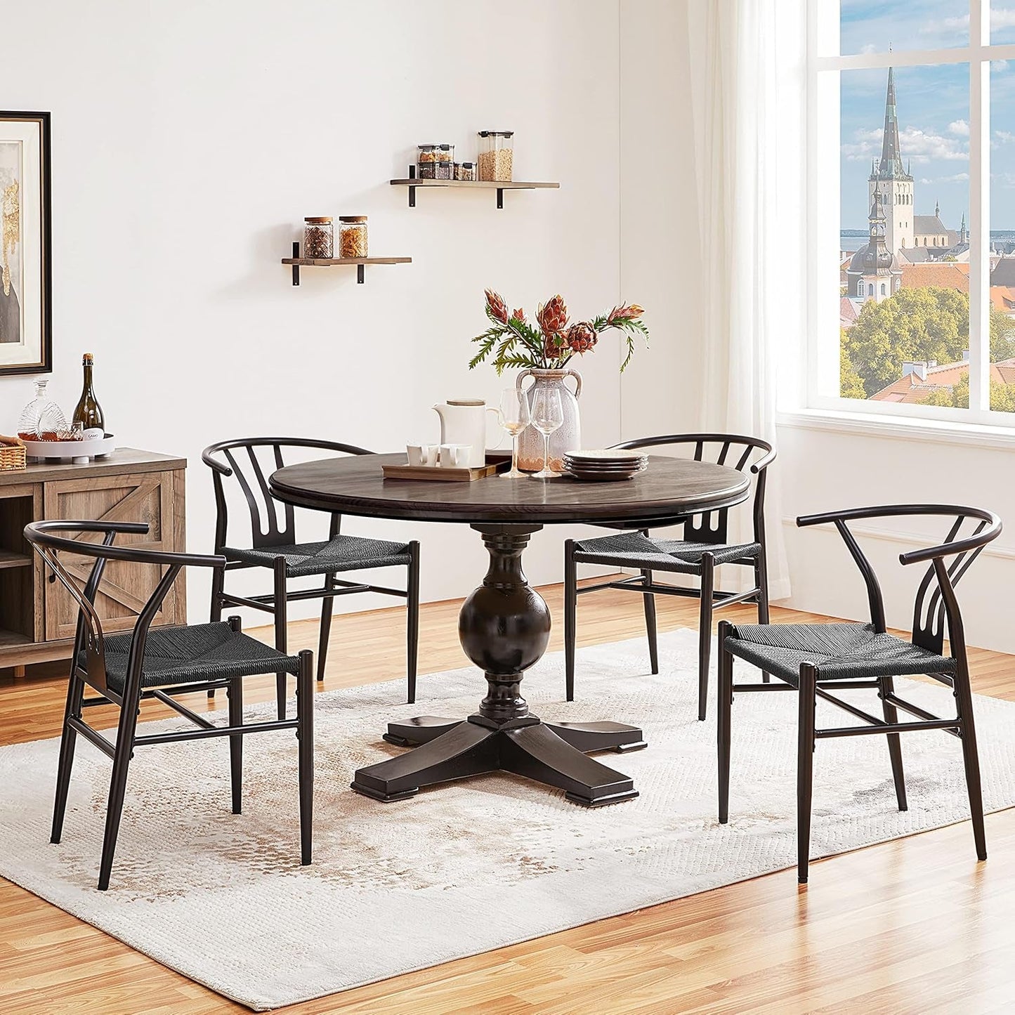 Weave Chair Mid-Century Modern Dining Chair Rattan Chair Metal Dining Chair Armchairs Hemp Seat Chair Accent Chair for Kitchen, Dining, Living Room Side Chairs Set of 2, Full Black-1