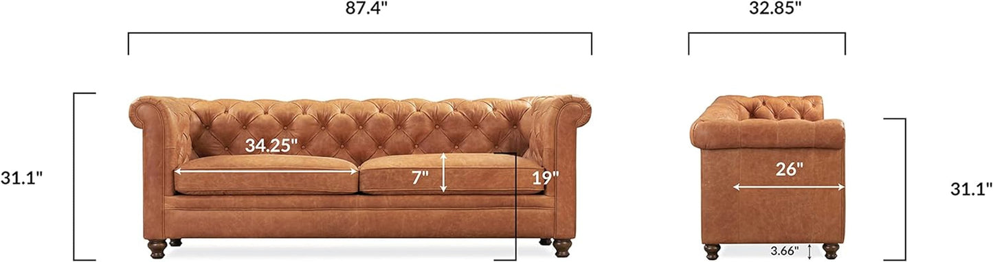 Lyon 87.4" Sofa in Full-Grain Pure-Aniline Italian Tanned Leather in Cognac Tan-2