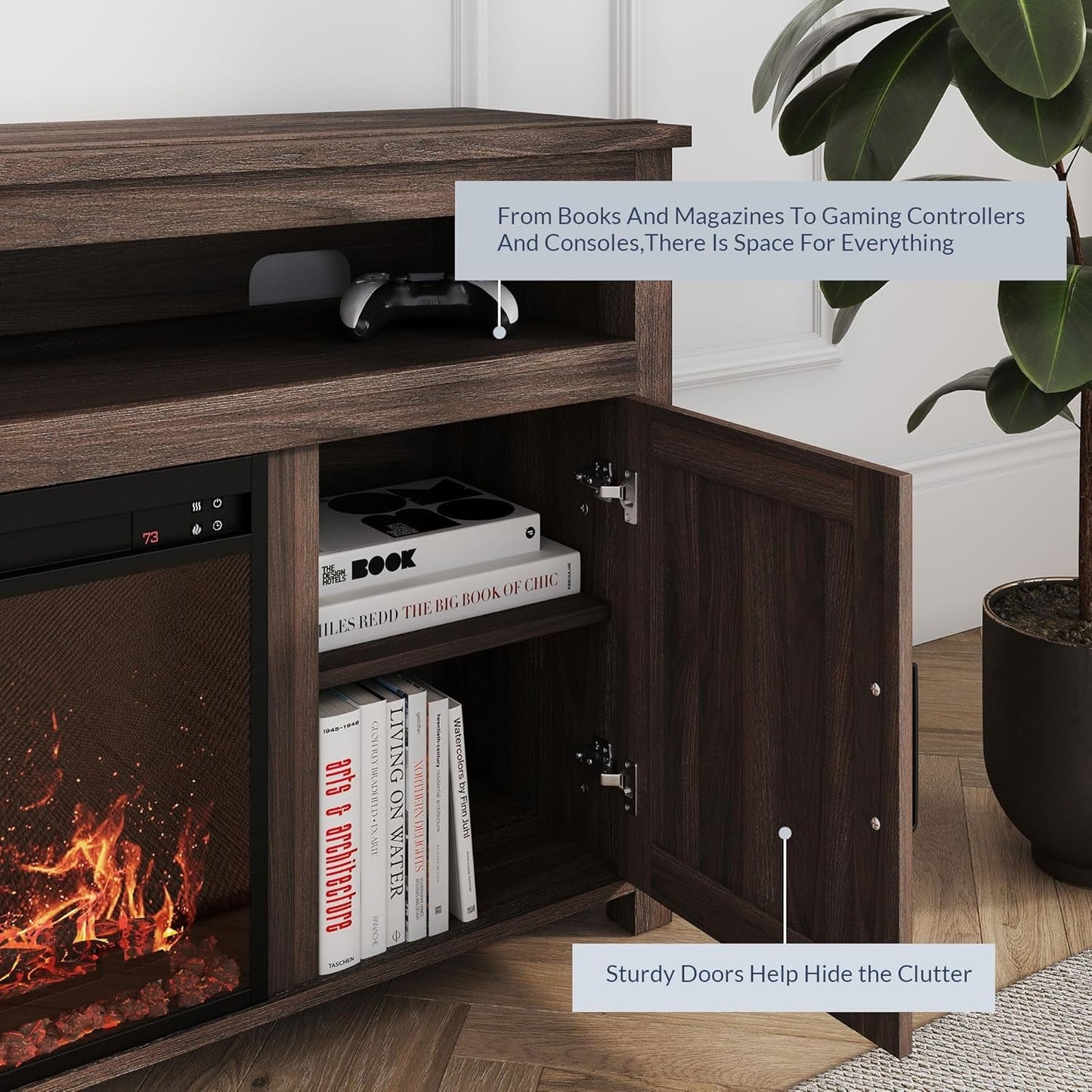 65" Barn Door Fireplace TV Stand Dark Walnut-2