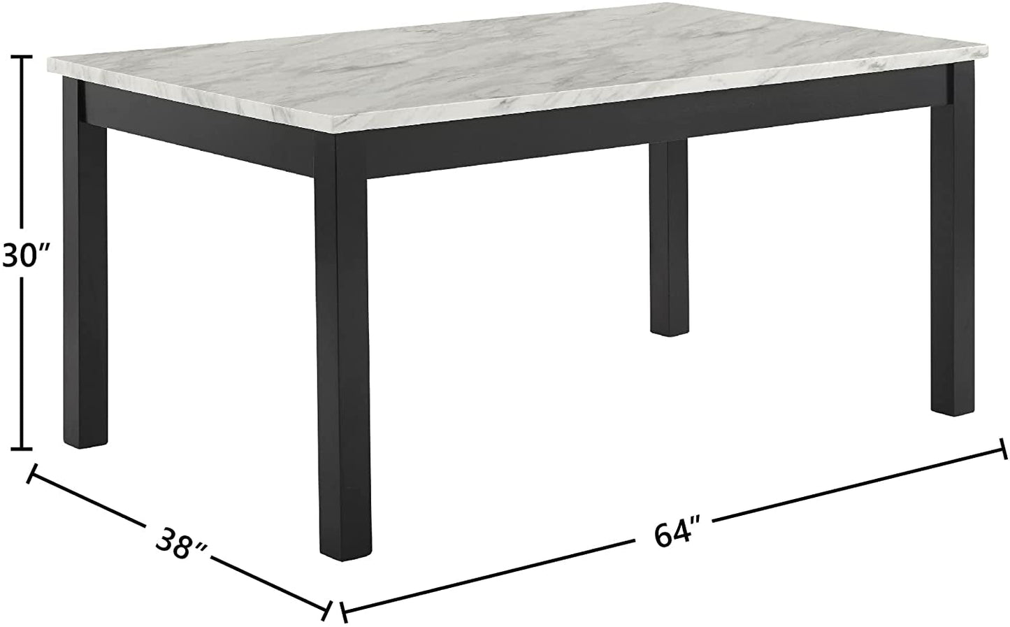 6-Person Dining Table with Faux Marble Top, Black Base-2