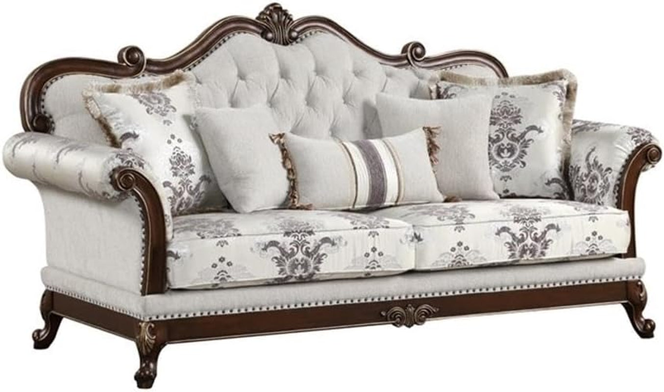 Traditional 2PC Button Tufted Living Room Set in White-4