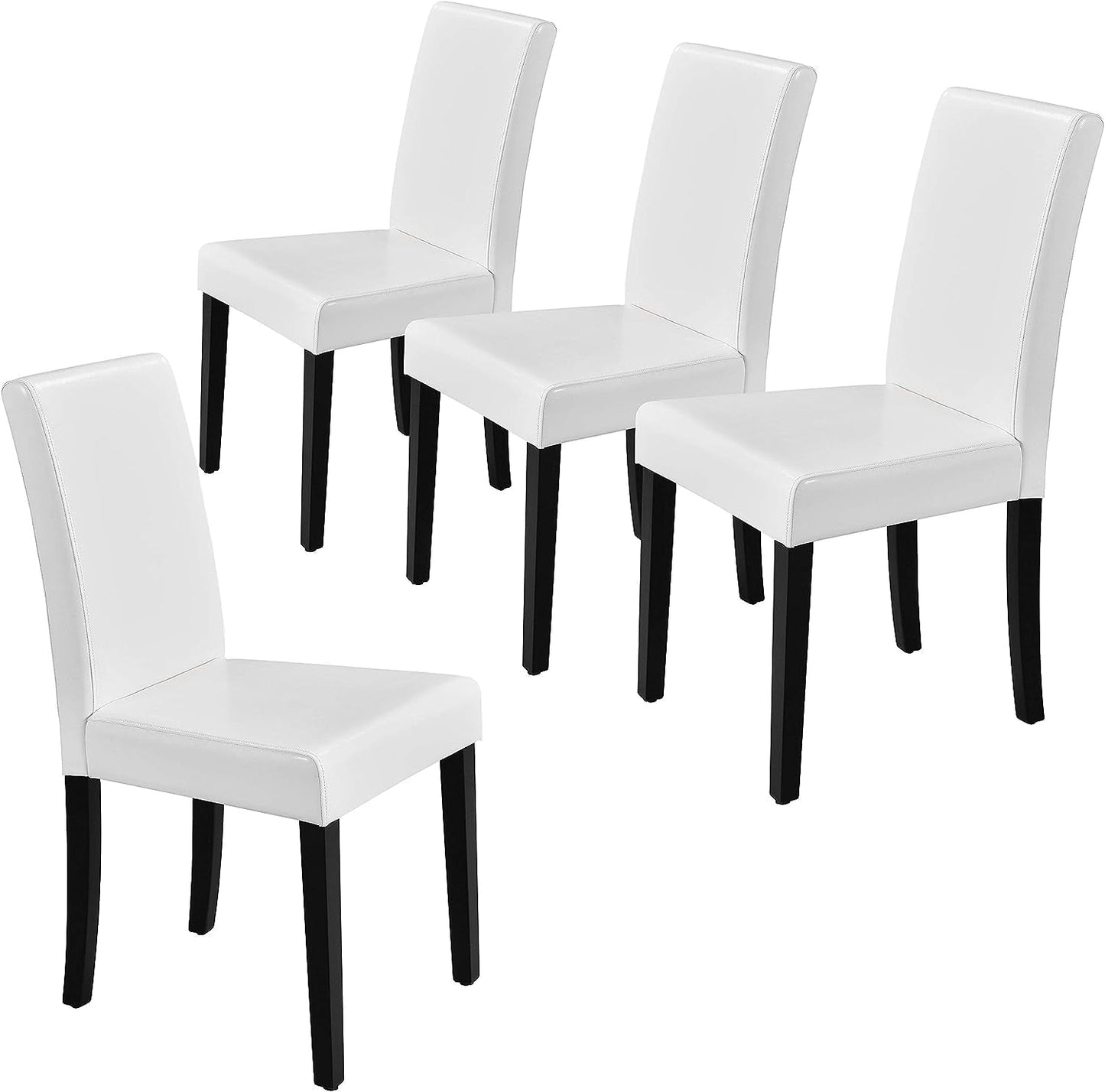 Dining Chair Set of 4 Faux Leather Parson Chair Modern Kitchen Living Room Side Chair Upholstered Padded Armless Chair with Solid Wood Legs, White-0