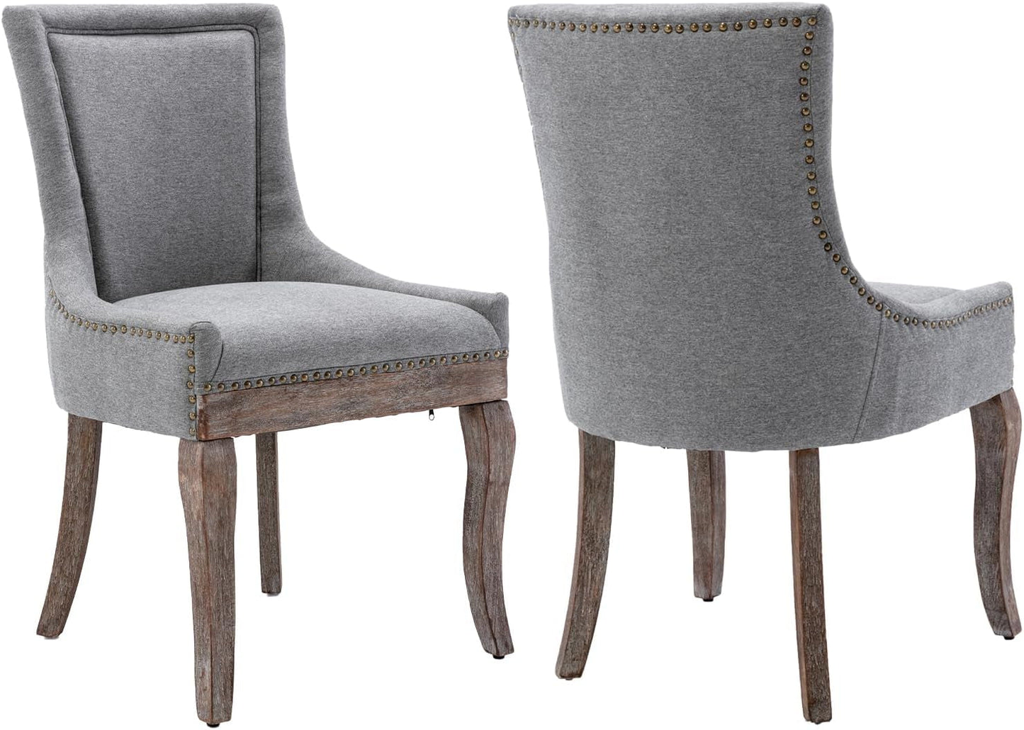 Modern Dining Chairs Set of 2, High Back Dining Chairs Side Chairs with Solid Wood Legs, Upholstered Fabric Dining Room Chairs for Dining Room Kitchen, Grey-0