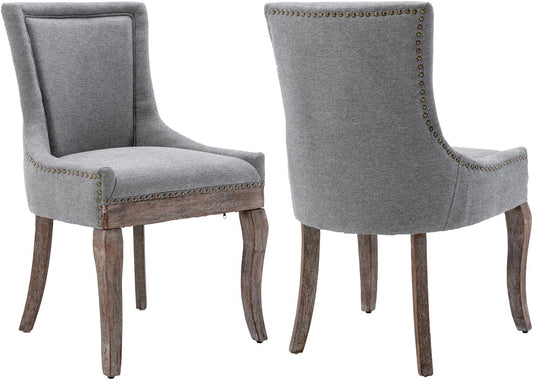 Modern Dining Chairs Set of 2, High Back Dining Chairs Side Chairs with Solid Wood Legs, Upholstered Fabric Dining Room Chairs for Dining Room Kitchen, Grey-0