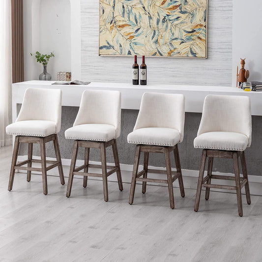 Upholstered Stool Chairs with Back and Wood Legs, Set of 4-0