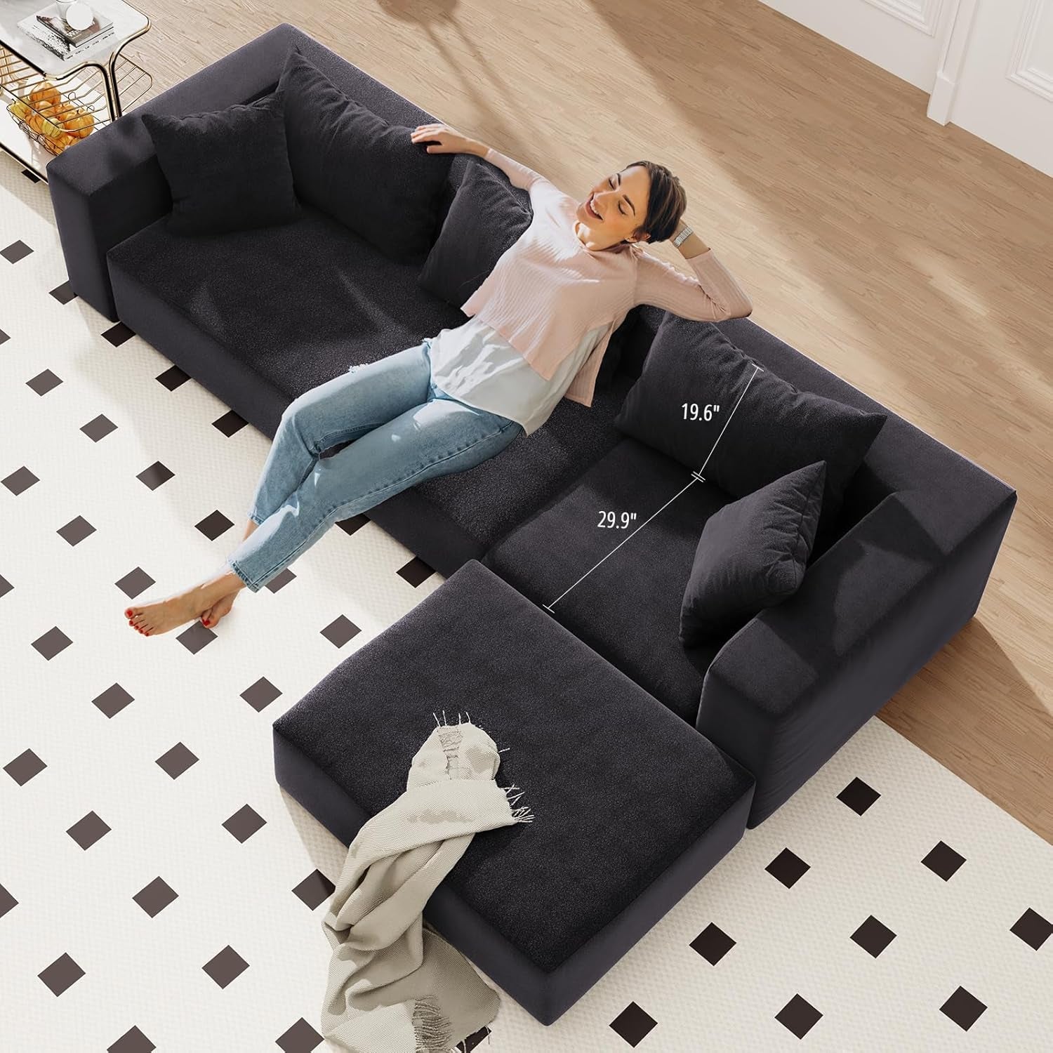 Modular Sectional Sofa with Chaise, Modern L Shaped Cloud Couch with Deep Seat, Sectional Couches for Living Room, Bedroom, Office, No Assembly Required, Dark Grey-2