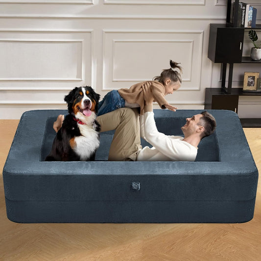 Blue Gray Large 3-in-1 Folding Bean Bag Couch-0