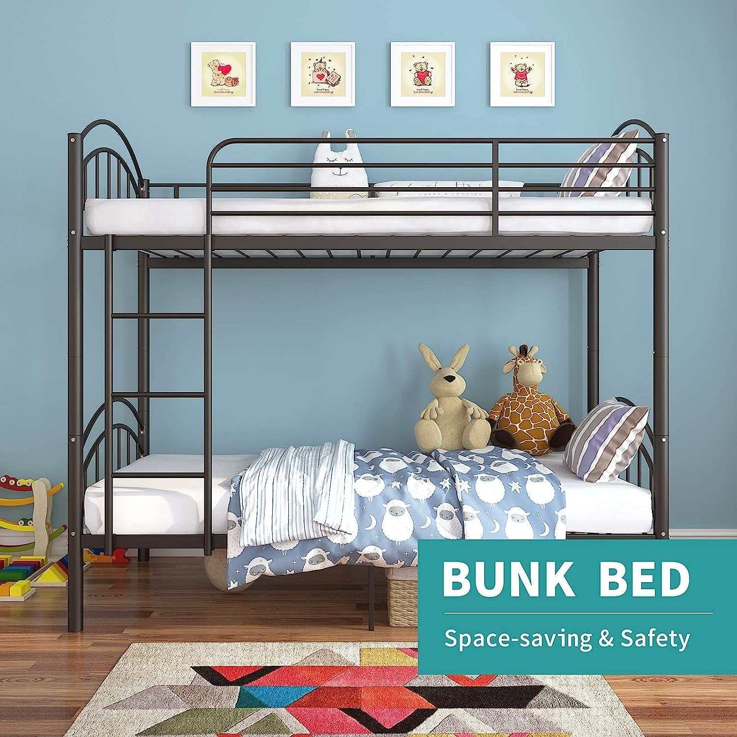 Twin Metal Bunk Bed, Convertible, Black-3