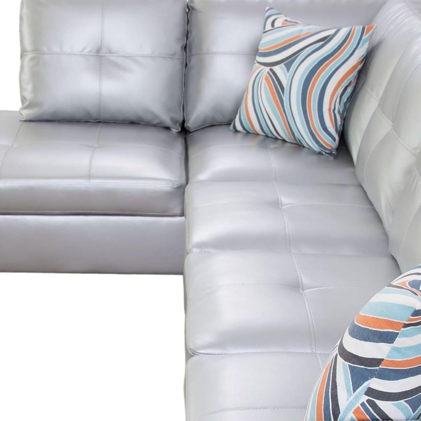 L-Shaped 3-Piece Semi PU Synthetic Leather Sofa with Storage Ottoman Set, Sectional Couch Sofa Set for Living Room, Office, Small Space, Silver White-4