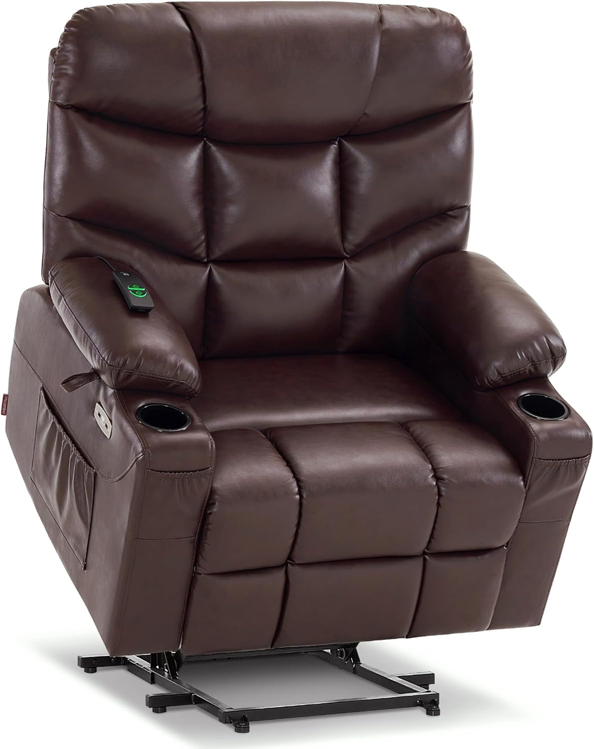 Power Lift Recliner Chair with Extended Footrest for Big Elderly People, Faux Leather R7289 (Dark Brown, Medium-Wide)-0