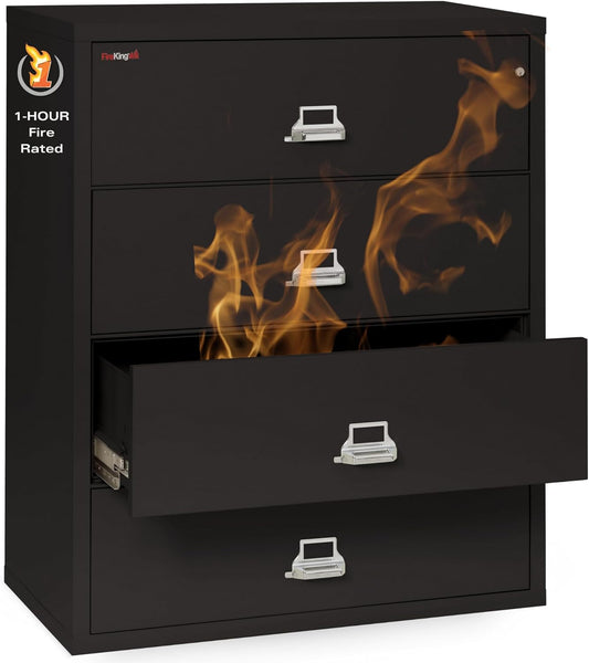 Lateral 4 Drawer Legal and Letter Fire Safe File Cabinet with Key Lock, 1 Hour Fire Rated, UL Rated & Water Resistant Home Safe, Filing Cabinet, Made in the USA, Black-0