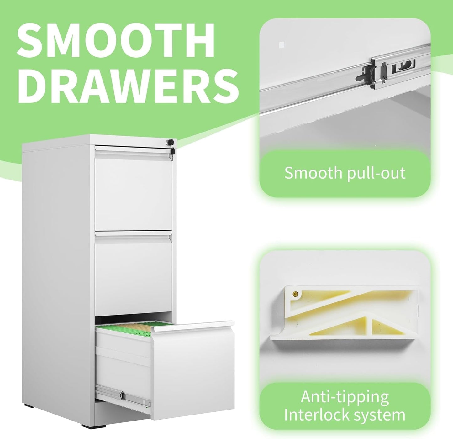 Metal File Cabinet with Drawer Heavy Duty Locking File Cabinets Home Office Steel Filing Cabinet Vertical File Cabinets for Legal/Letter Size File,Assembly Required-3