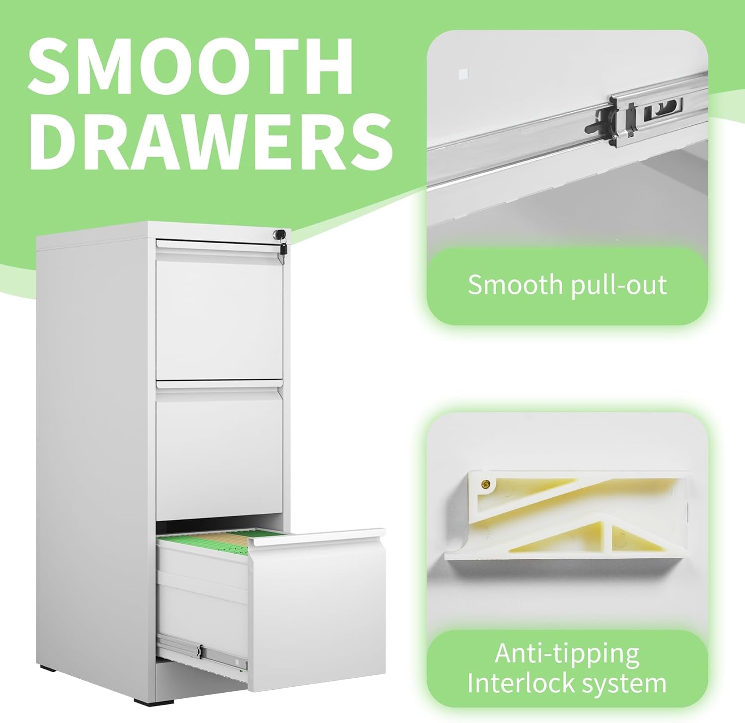 Metal File Cabinet with Drawer Heavy Duty Locking File Cabinets Home Office Steel Filing Cabinet Vertical File Cabinets for Legal/Letter Size File,Assembly Required-3