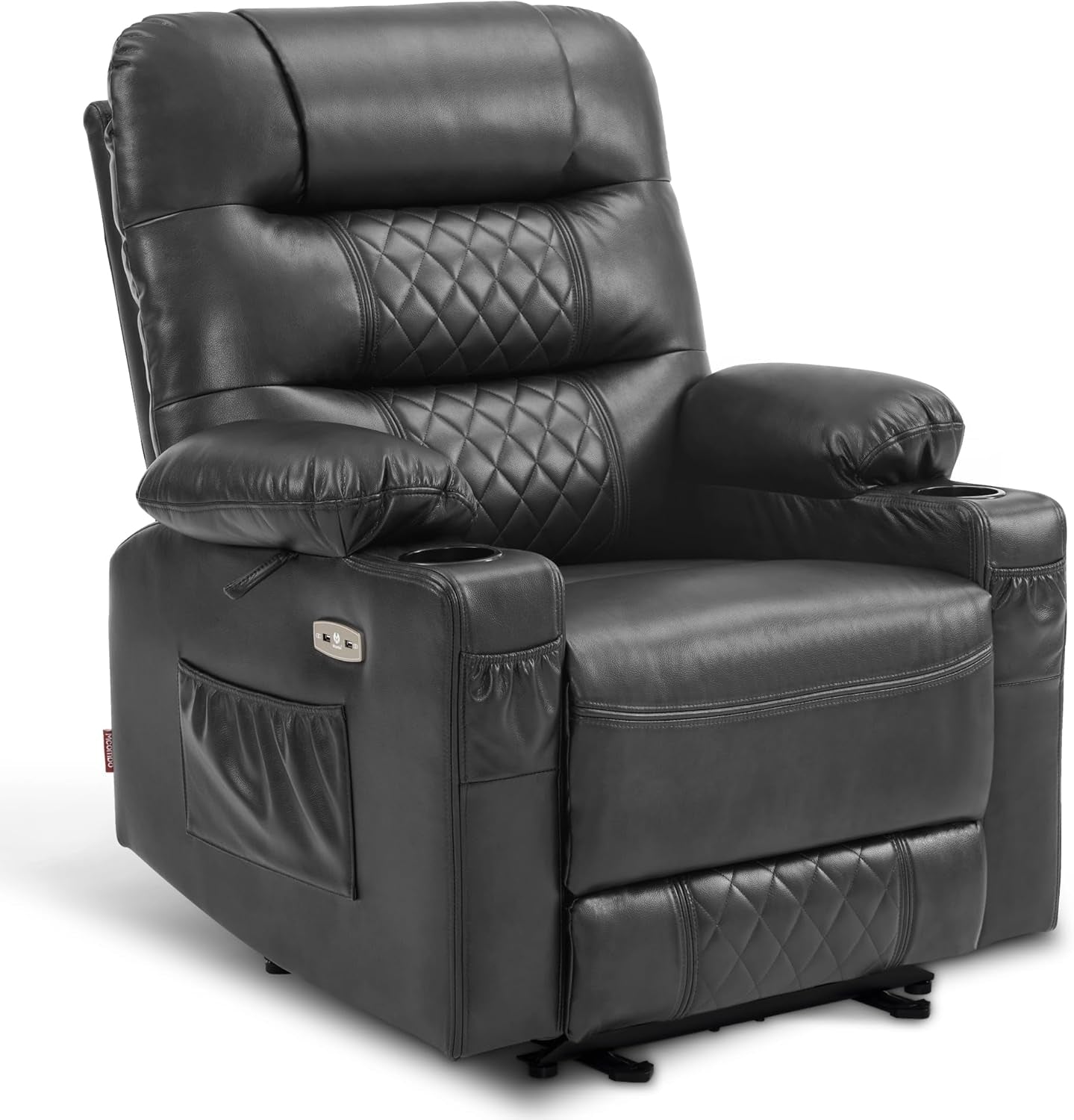 Power Recliner Chair with Heat and Vibration, Cup Holder, USB Port, Extended Footrest, Faux Leather, Electric Reclining Sofa for Living Room PR621 (Dark Grey)-0