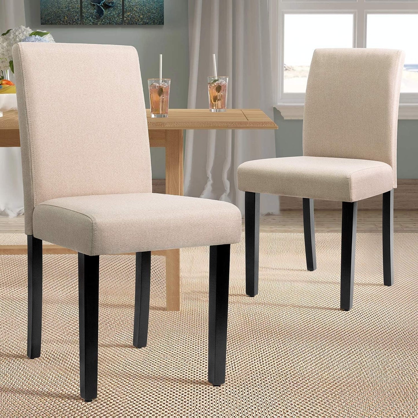 Dining Chairs Urban Style Fabric Parson Chairs Kitchen Living Room Armless Side Chair with Solid Wood Legs Set of 4 (Beige)-1
