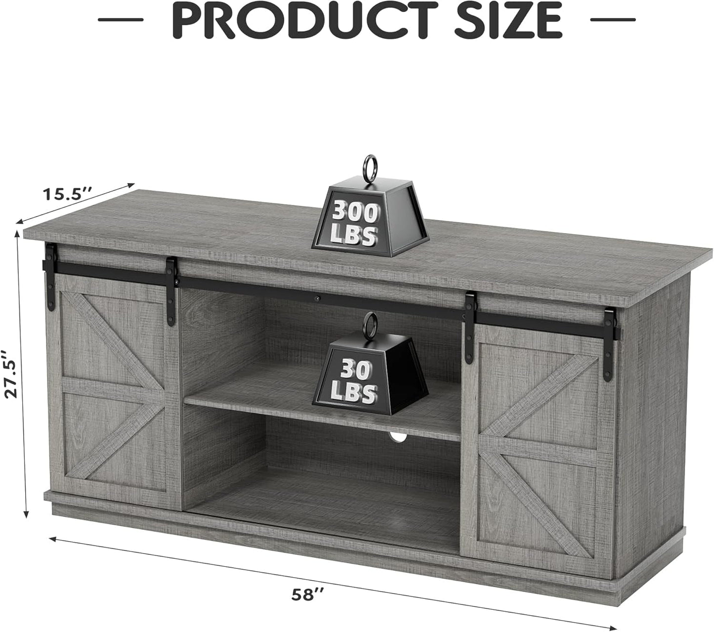 TV Stand for 65 Inch TV, Entertainment Center with Storage Cabinets and Sliding Barn Doors, Mid Century Modern Media TV Console Table for Living Room Bedroom (Pale Gray)-2