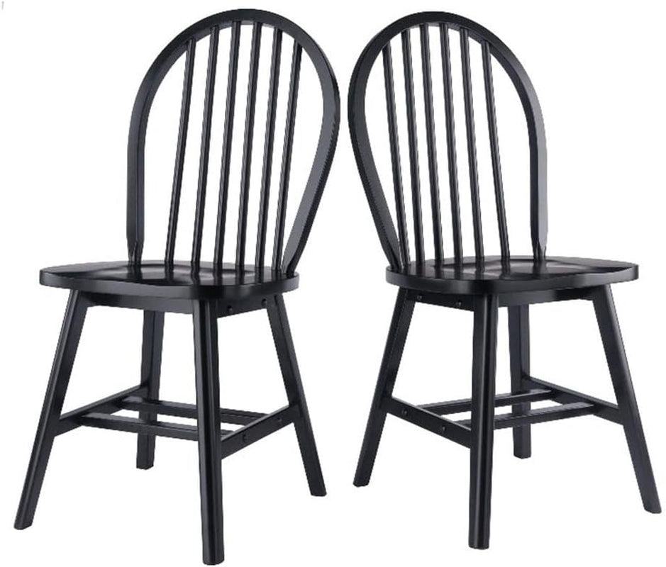 Windsor 2-Piece Chair Set, Solid Wood, Black Finish-0