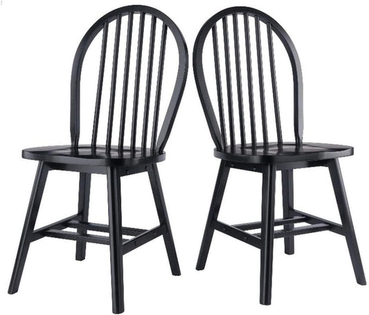 Windsor 2-Piece Chair Set, Solid Wood, Black Finish-0