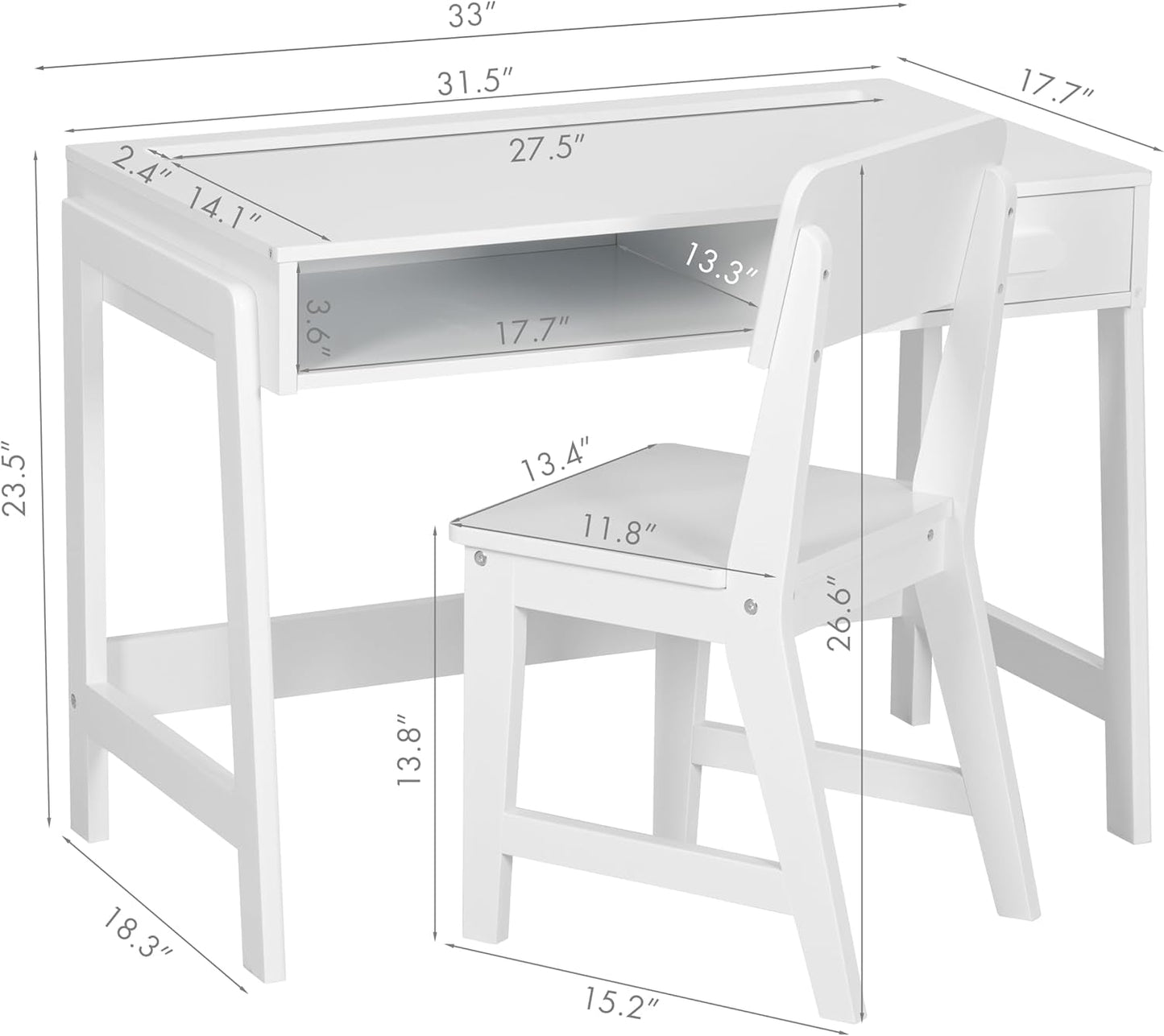 Kids Desk and Chair Set, Study Desk for Kids with Drawers, Wooden Children Study Table, Student Writing Desk Computer Workstation for Bedroom & Study Room-2
