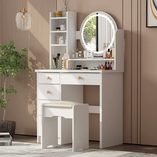 Vanity Desk Set with Lighted Mirror and Jewelry Organizer-1