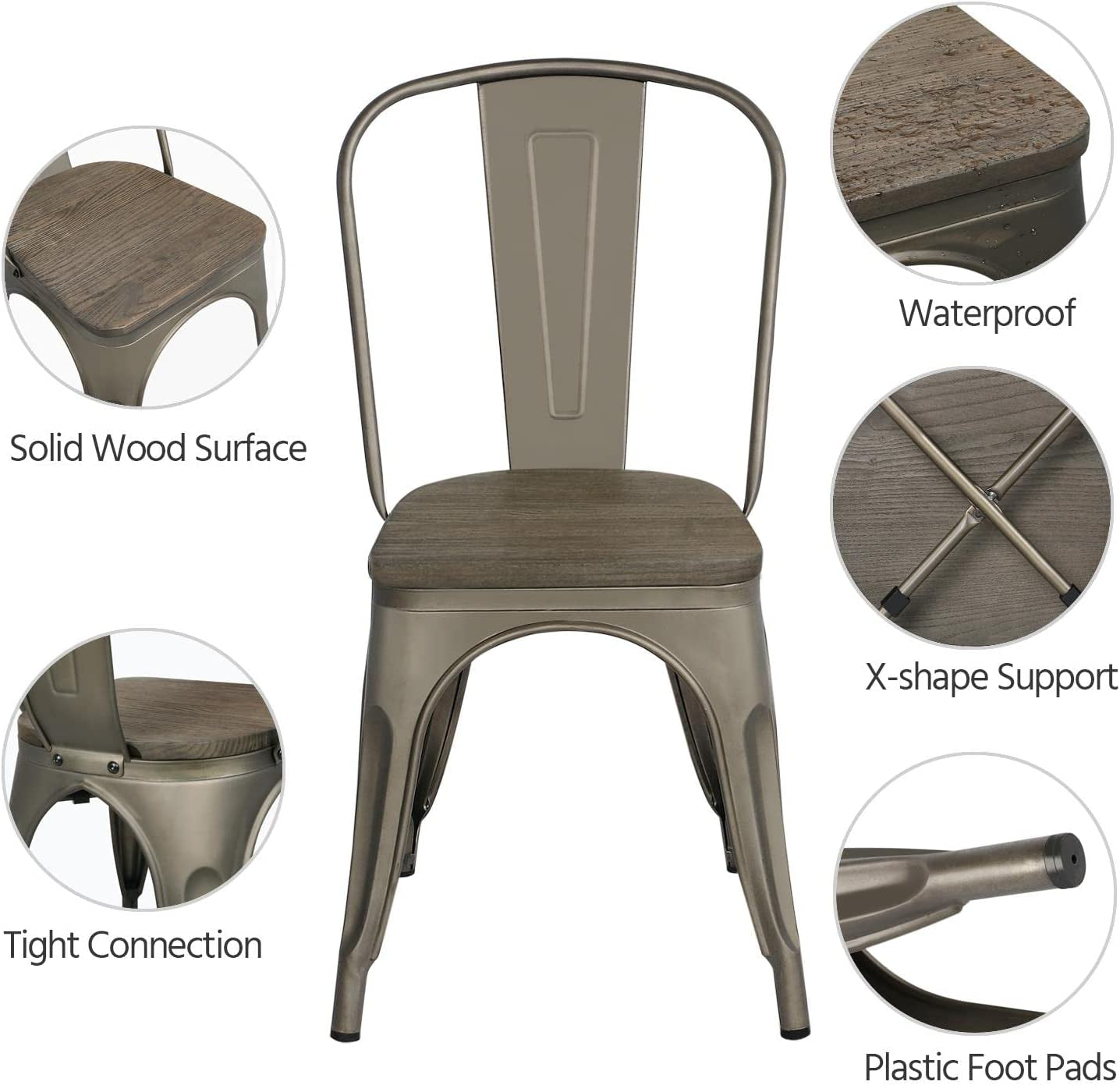 Metal Dining Chairs Set of 4, Gun Metal-4