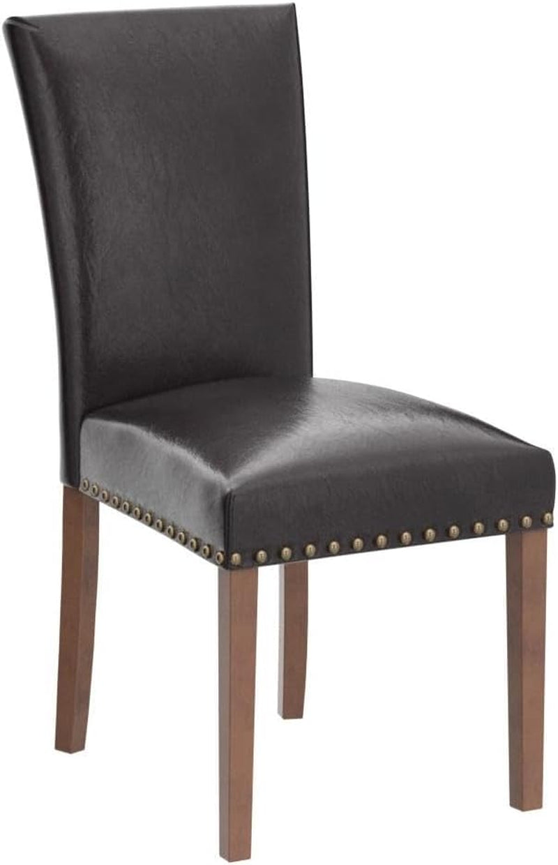 Parsons Dining Chairs Set of 4, Upholstered Nailhead PU Leather Dining Room Kitchen Side Chair with Thick Cushions and Wood Legs, Dark Brown-3