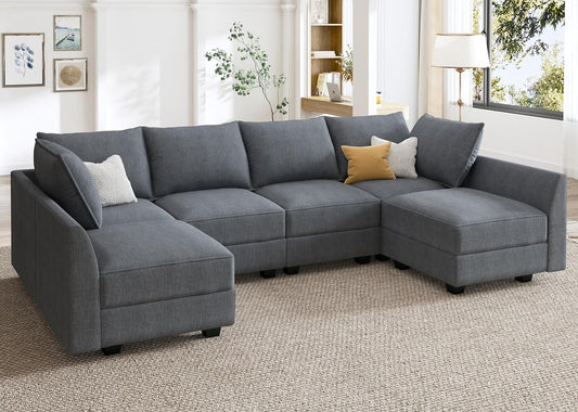 Bluish Grey U-Shaped Sectional Sofa Modular, Storage-0