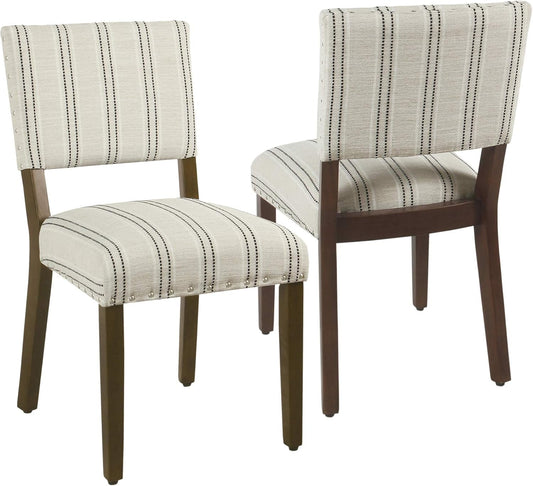 Home Decor | Upholstered Dining Chairs | Dining Chairs Set of 2 with Nailhead Trim | Decorative Home Furniture, Black and White Stripes-0