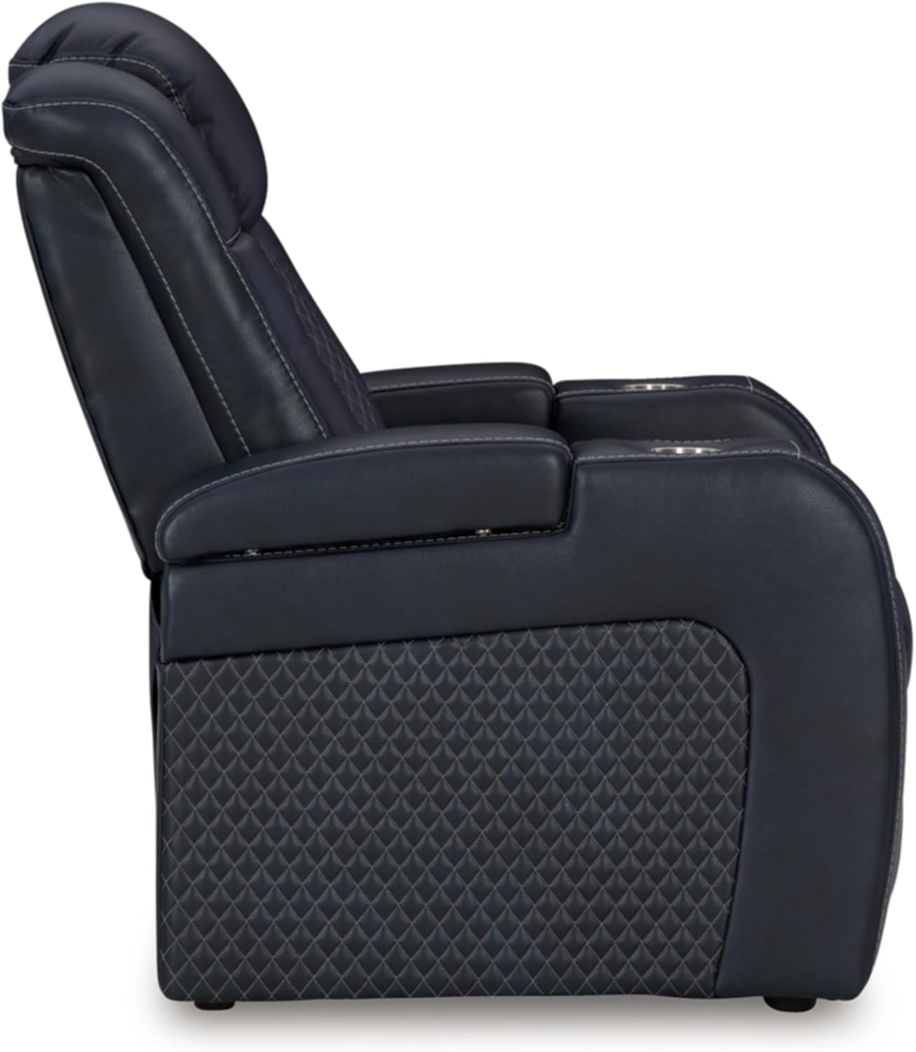 Fyne-Dyme Contemporary Faux Leather Power Recliner with Adjustable Headrest, Cup Holders and LED Lighting, Blue-4